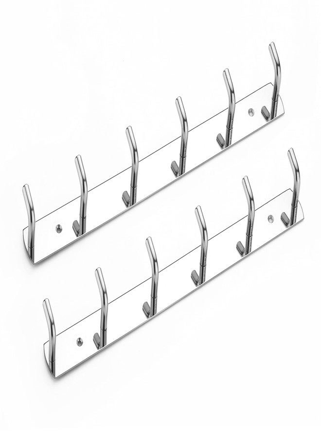 iSTAR Stainless Steel 6 Pin Bathroom Cloth Hooks Hanger Door Bathroom Robe Hooks Rail for Hanging Keys,Clothes,Towel Steel Hook (Silver) (Pack of 2) - Image 1